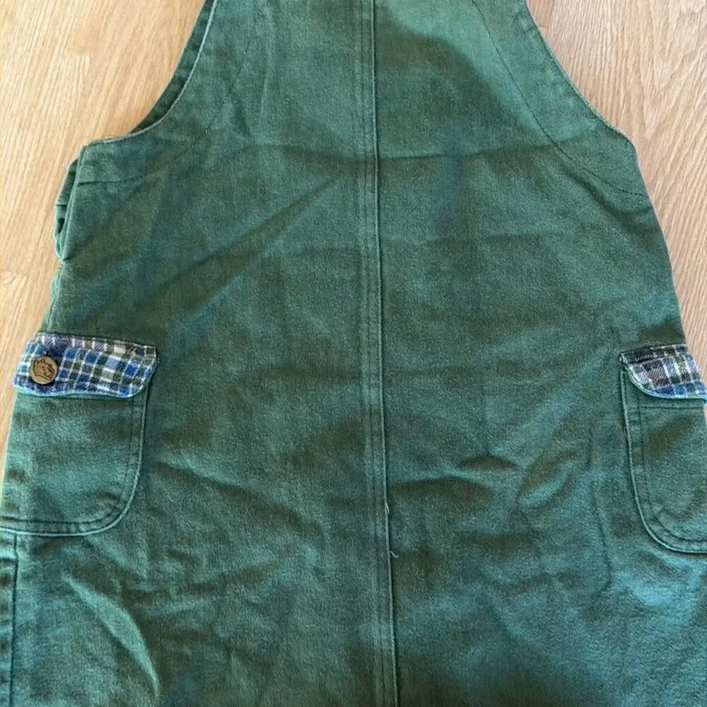 Vintage Winnie the Pooh Green Overalls Dress Girls Size 7/8